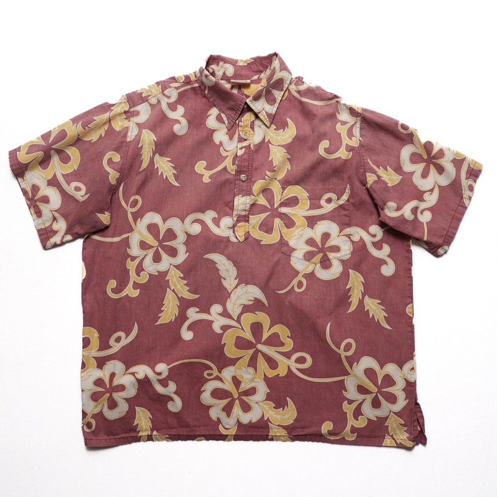 Go Barefoot Hawaiian‎ Shirt Mens XL Red Floral Short Sleeve Popover Made USA